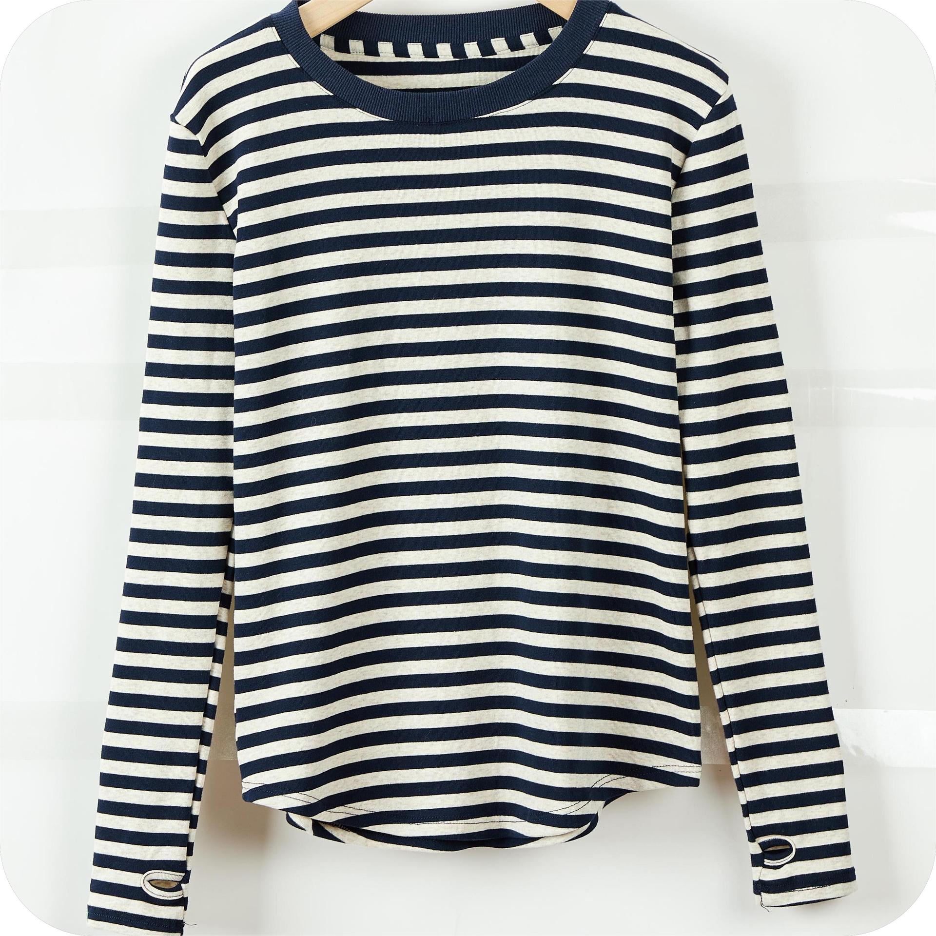 Women's Long Sleeve Striped Crewneck Top