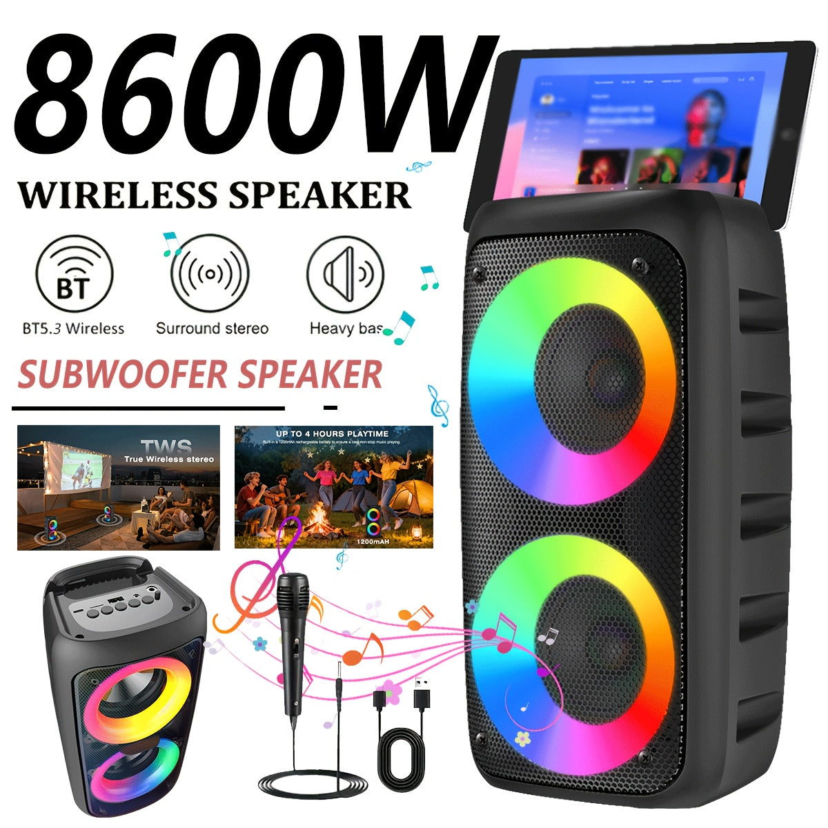 Portable Wireless Karaoke Speaker with High‑Power Subwoofer, TF‑Card & USB Support – Outdoor‑Ready