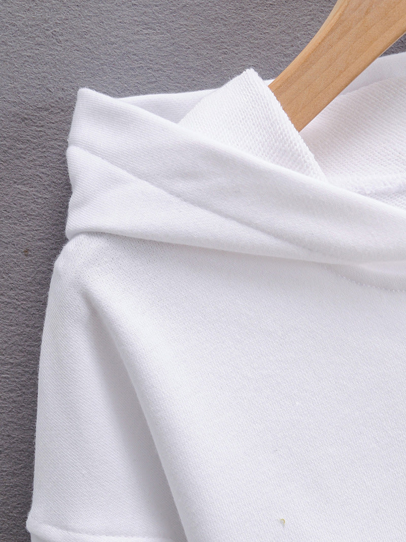 European And American Slim Fitting Navel Solid Hooded Sweater