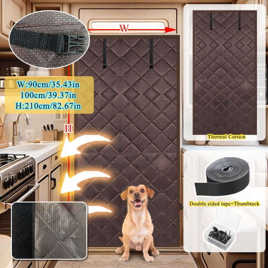 Rollable Magnetic Cotton Insulated Door Curtain, Block Outdoor Cold Wind Lock Indoor Heat, Thick Oxford Windproof Door Drape for Yard Home Entrance Winter Reduce Heating Cost