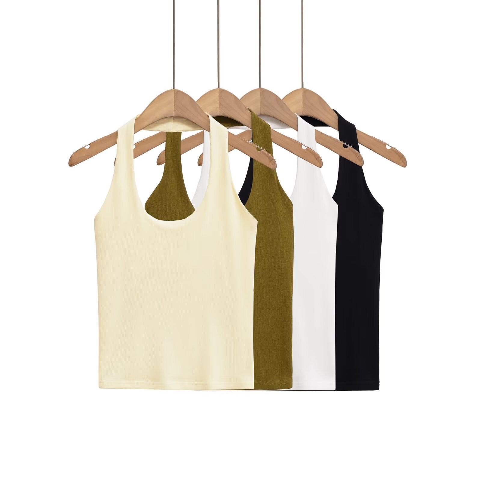 Slim Fit Backless Halter Top – Flattering White/Black/Olive