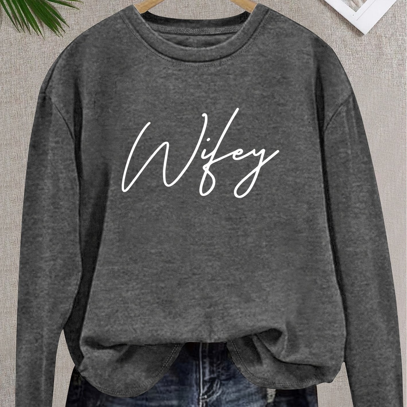 Women's Plus Size Long Sleeve T-Shirt with Letter Print