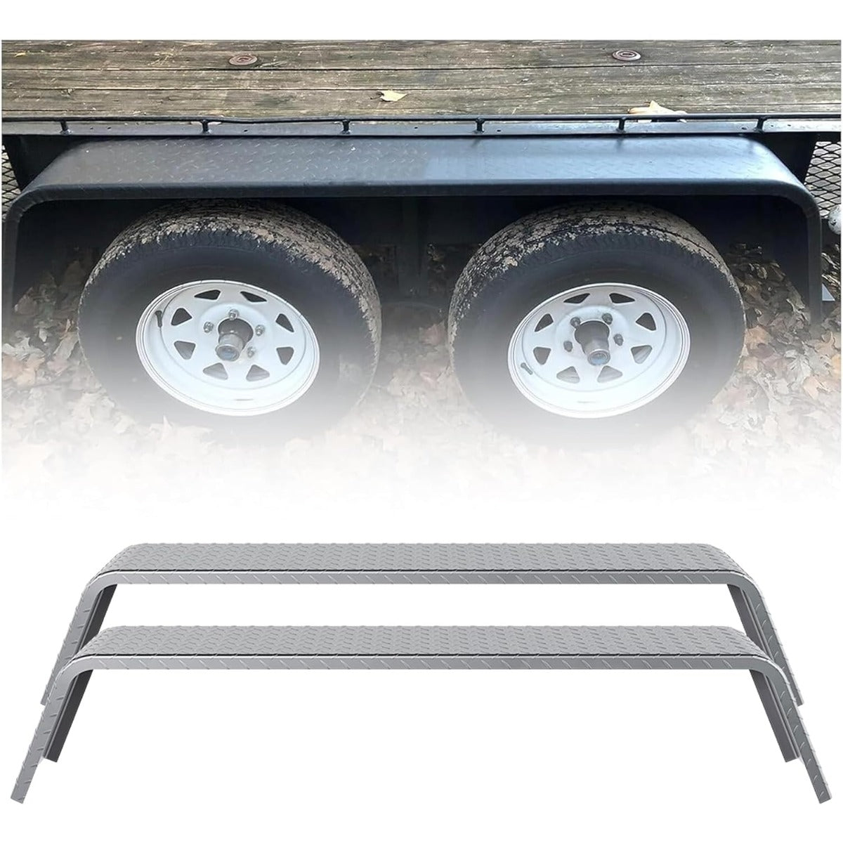 Tandem Axle Trailer Fenders – 72‑7/8" L x 10‑1/4" W x 13" H, 14‑Gauge Steel Diamond‑Tread Plate, Fits 13"‑15" Tires (2‑Piece Set)