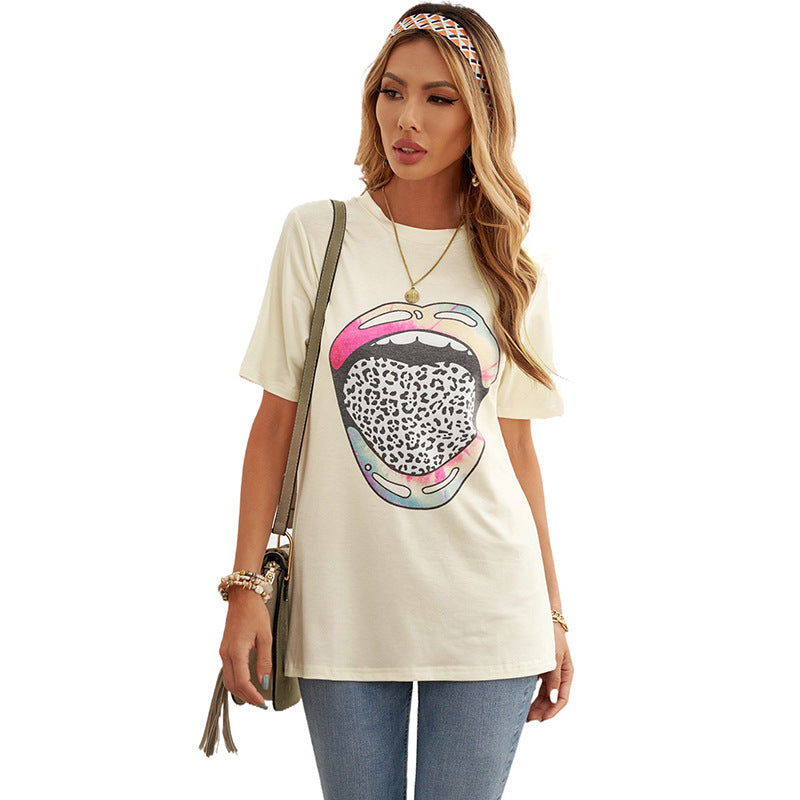 Casual Tie-Dyed Letter Print Short-Sleeve T-Shirt