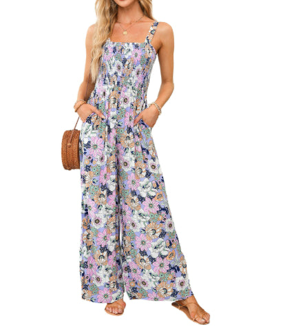 Floral Print Sleeveless High-Waist Jumpsuit