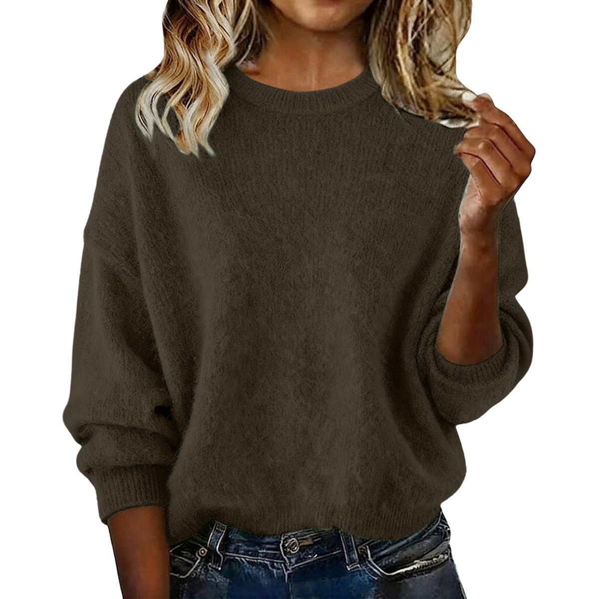 Women's New Arrival Solid Color Crew Neck Sweater, Fashion Loose Casual Knitwear for Autumn