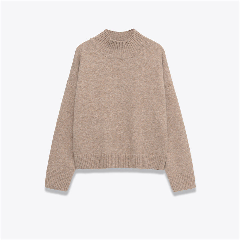 Women's Fashion Simple and Soft Stand Up Collar Knitted Sweater