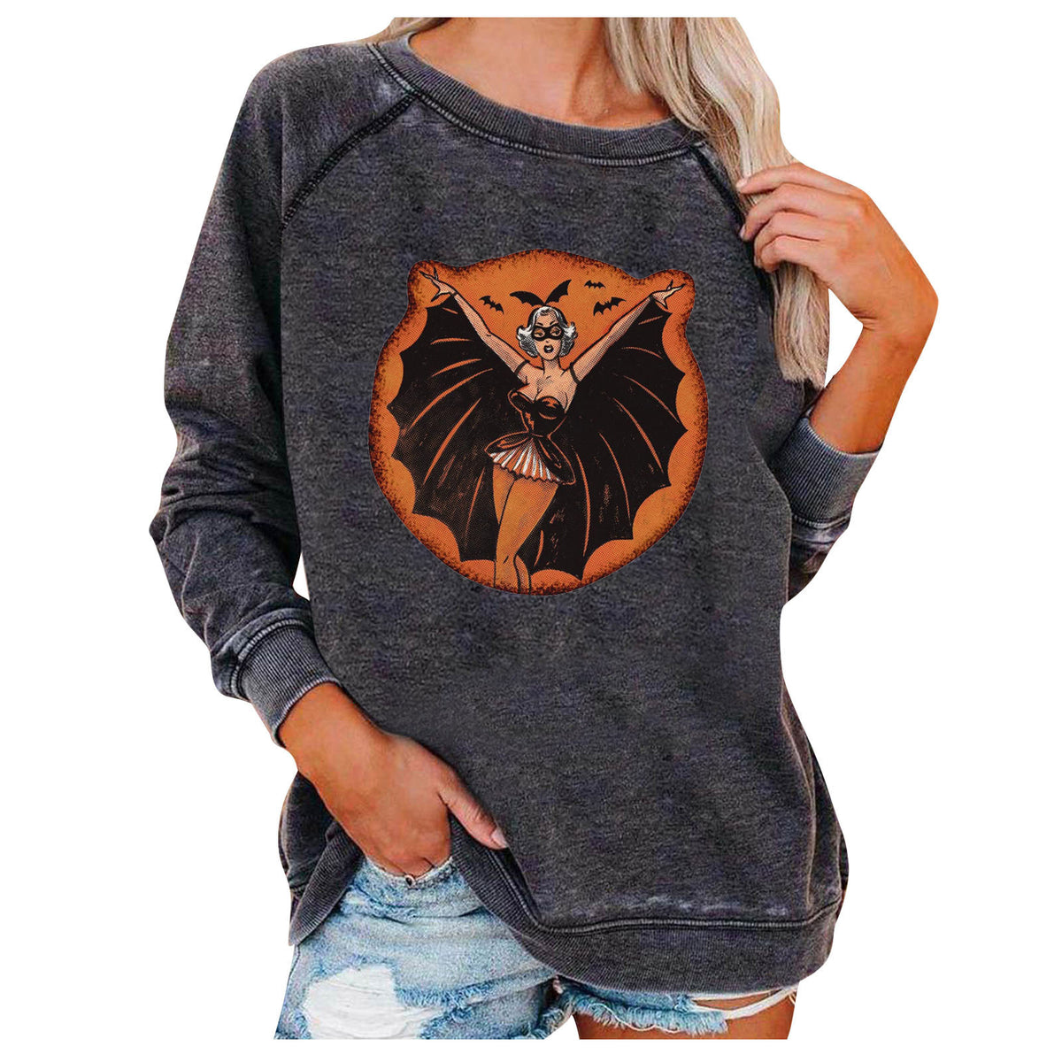 Spooky Chic Halloween Print Loose Sweatshirt