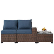 [Outdoor Sectional Sofa] Raised Patio Furniture Set, 2piece/3piece/4piece/6piece Wicker Outdoor Patio Furniture Sets With Cushions And Coffee Table, Outdoor Sectional Boho Patio Conversation Set Sectional Sofa For Backyard, Porch, Beige/Blue
