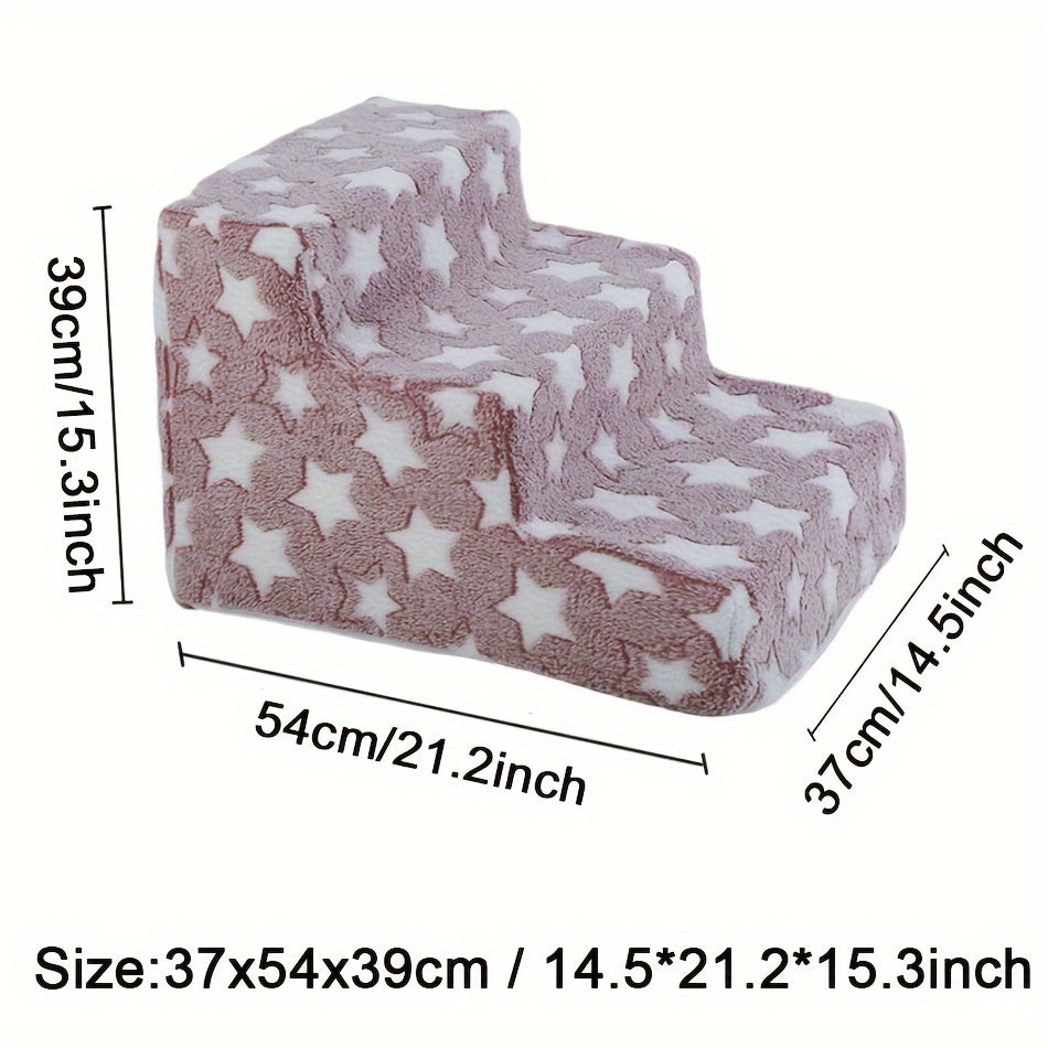 3-step Dog Stairs 3-step Dog Stairs For Small & Medium Dogs - Non-slip Removable Pet Steps With Soft Sponge Material, Cartoon Design & Star Pattern, Durable Pet Bed For Indoor/outdoor Use, Easy To