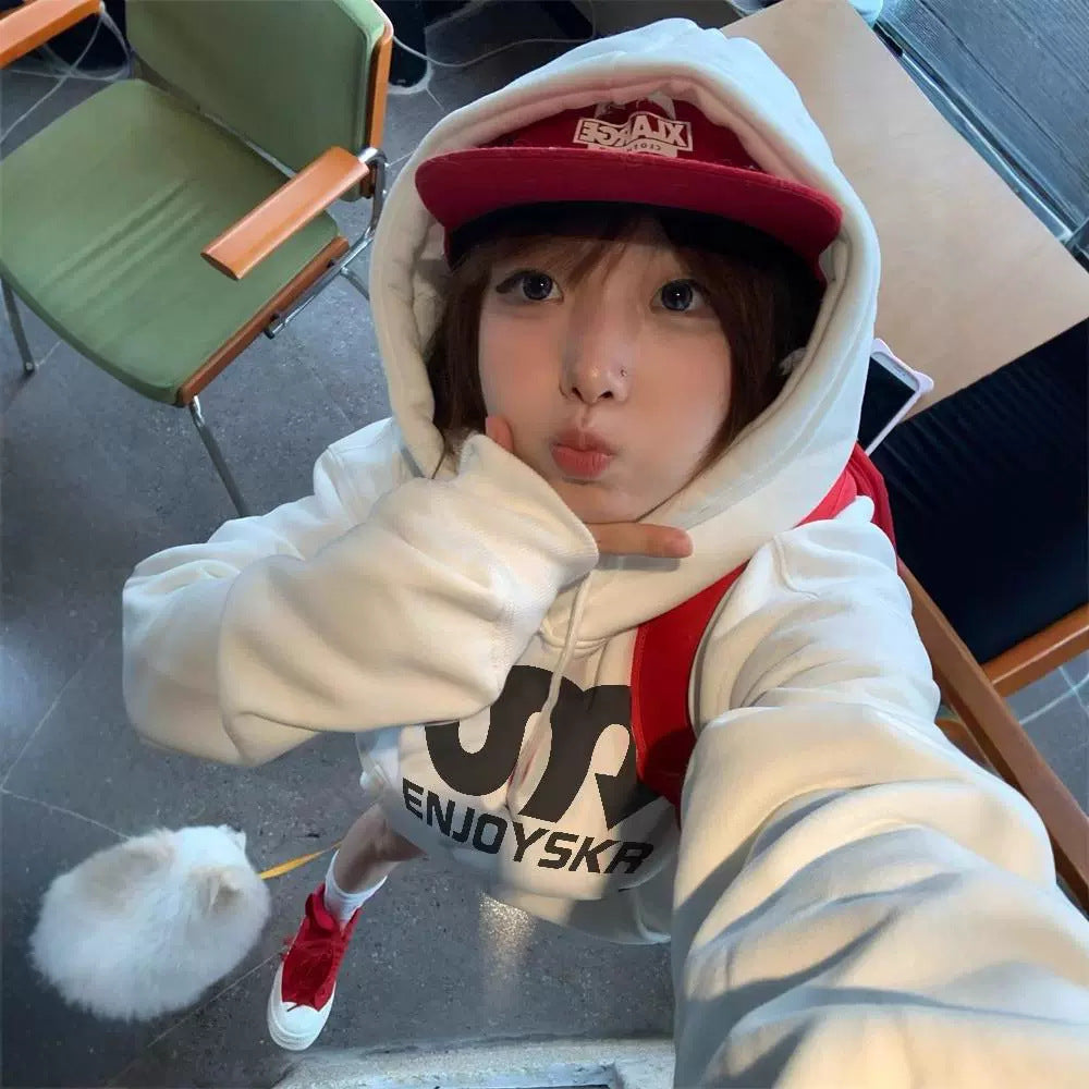 Fleece-Lined Thickened Hooded Couple Pullover Sweatshirt