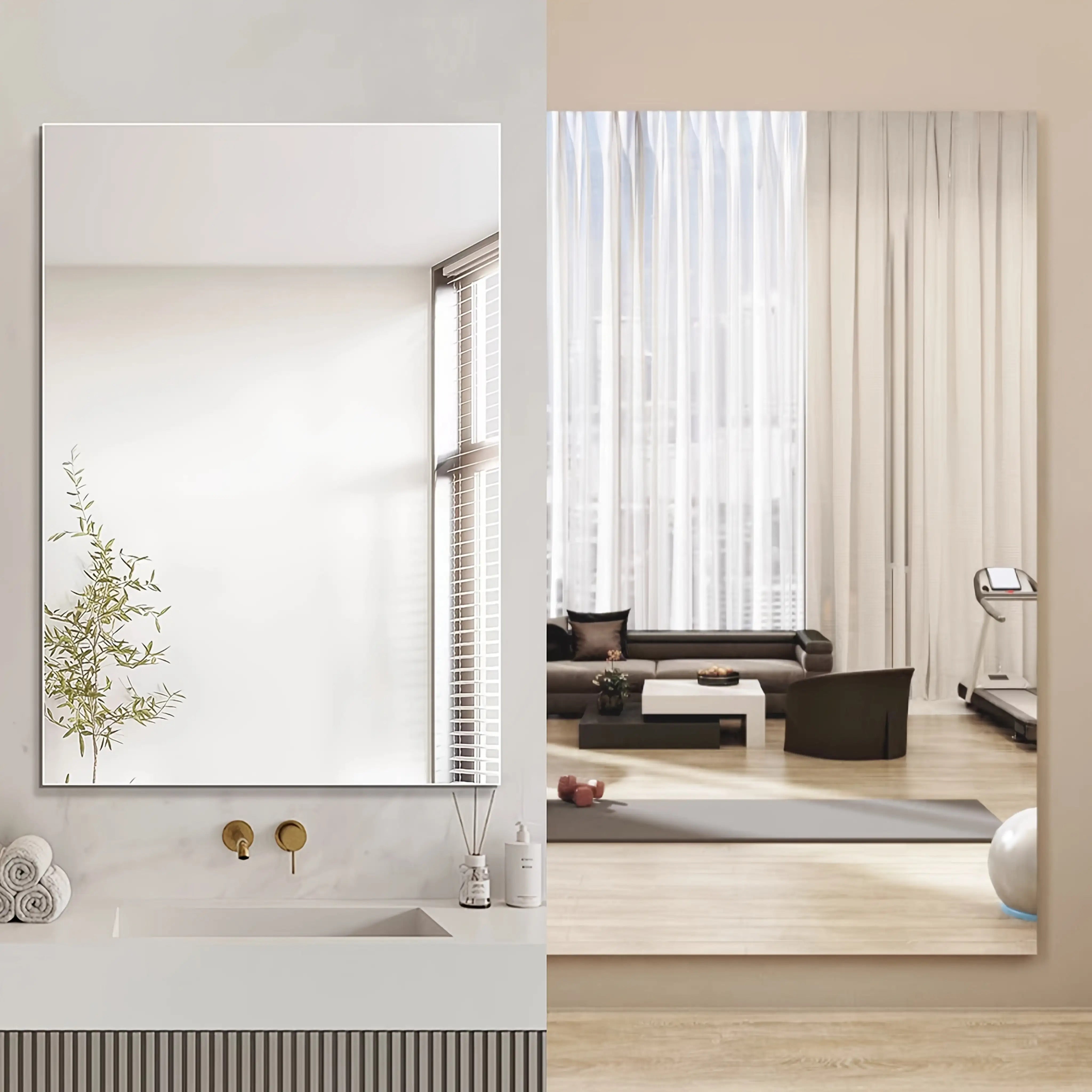1pc Extra Long Large Rectangular Acrylic Frameless Mirror - 15.75x31.5 Inch Shatterproof Self-Adhesive Bathroom Mirror with Polished Surface, Modern Vertical Wall Mirror for Shower, Dresser, Living…