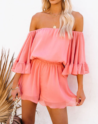 Chiffon Short Sleeve Loose Jumpsuit Romper