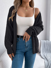 Women Casual Solid Color Hollow Out Lantern Sleeve Mid-length Cardigan Sweater