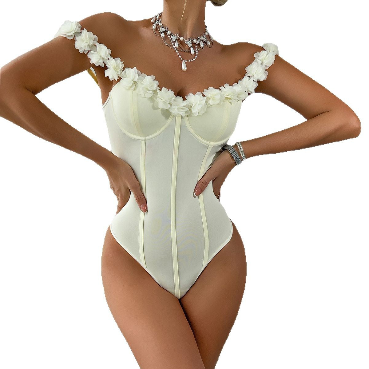 Floral 3D Off-Shoulder Romper Jumpsuit