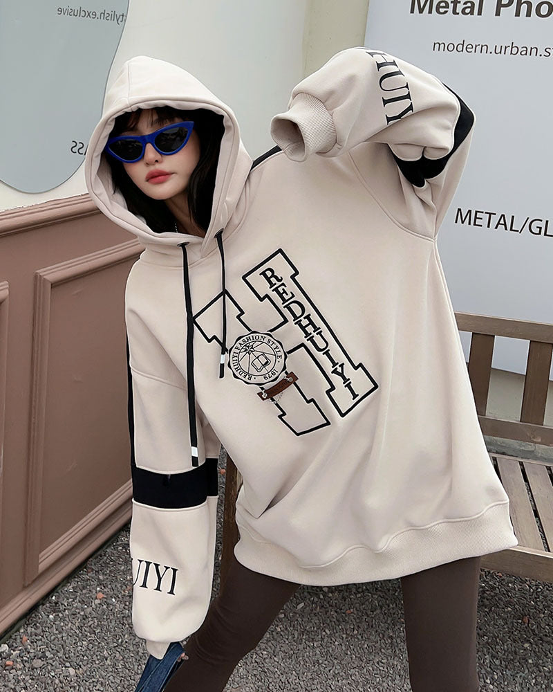 Women's Embroidered Velvet Padded Hooded Sweatshirt