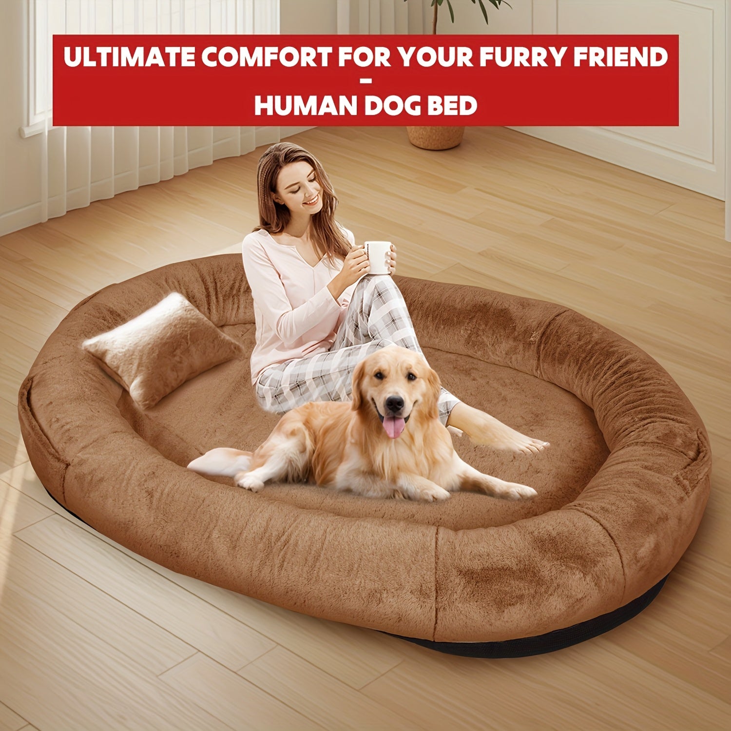 Luxury Oversized Orthopedic Dog Bed For Adults & Puppies - Giant Faux Fur Pet Lounger With Removable Washable Cover, Grey Oval Bed Frame - Compatible With All Dog Sizes (large Breed-friendly) -