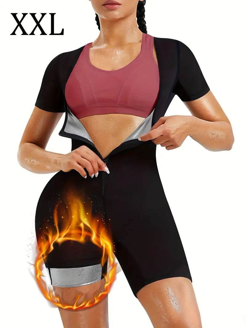 Sauna Suit Romper For Women Slimming Waist Trainer Vest 3 In 1 Sliming Full Body Shaper Gym Workout Top With Short Sleeve