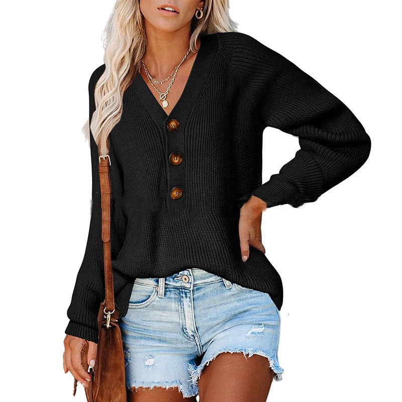 Women's V-Neck Button Knit Sweater