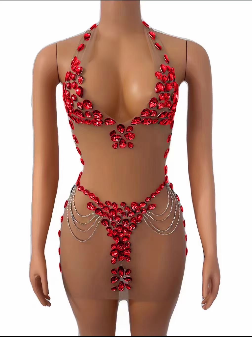 Women's Fashionable See-through Rhinestone Dress