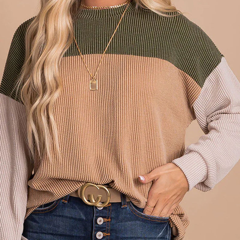 Colorblock Long-Sleeve Casual Pullover Sweatshirt