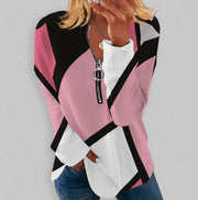 Geometric Print Retro Long-Sleeve Zip Pullover