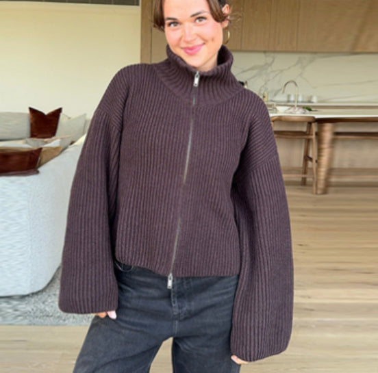 Womens Round-neck Sweater Coat for Autumn and Winter Warm and Casual