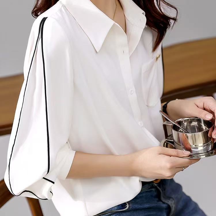 White Long-Sleeve SpringAutumn New Stylish Western-Style Casual Womens Shirt Top