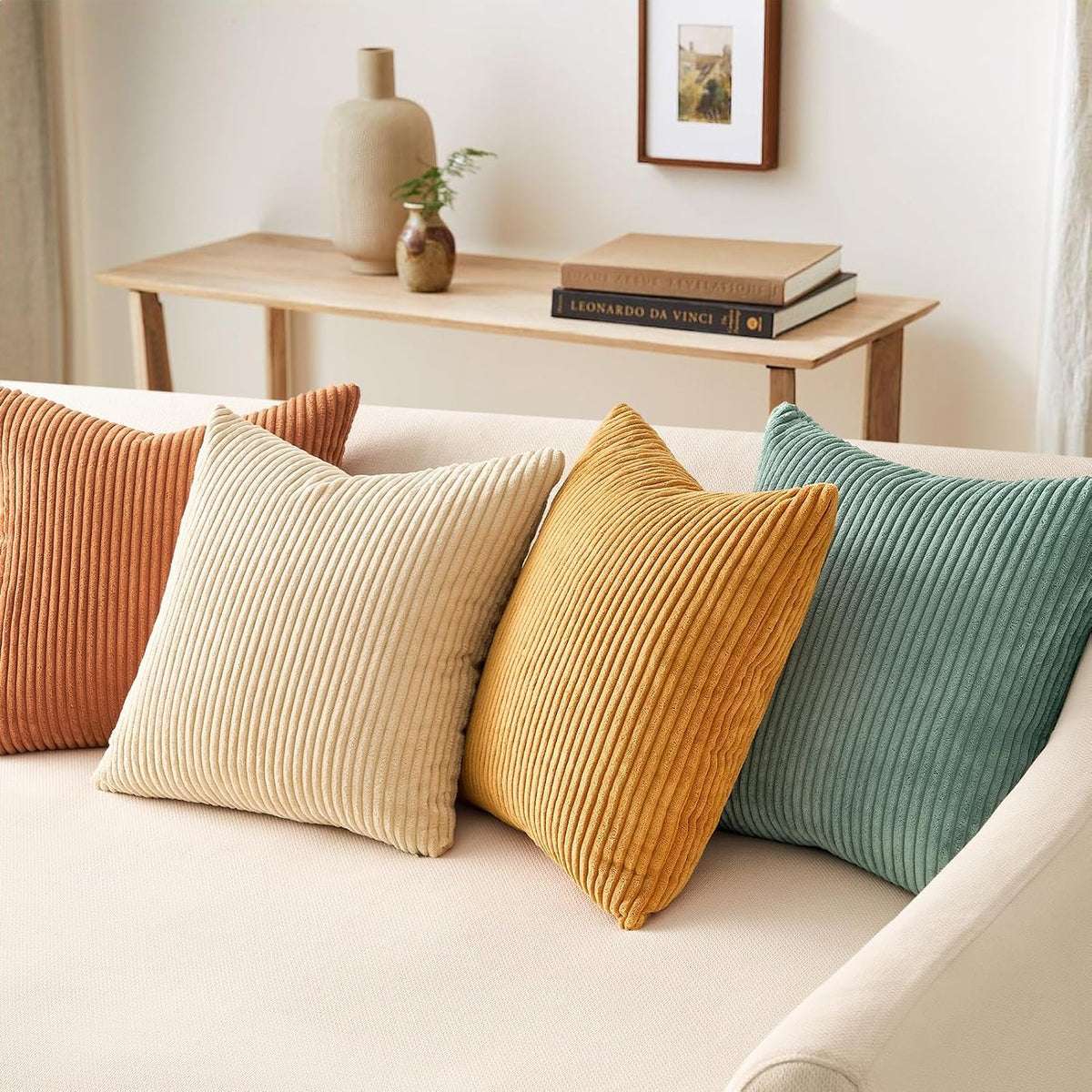 Decorative Throw Pillow Covers 4 Pcs, 18x18 Inch Soft Velvet Double Sided Cushion Cases, Orange Teal Boho Fall Home Decor