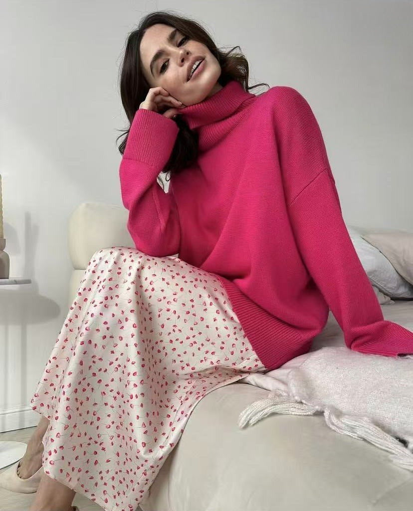 Autumn and Winter European and American Loose Basic Style Solid Color Pullover
