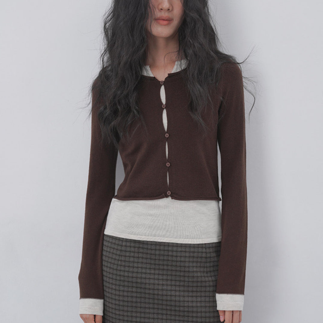 Fake Two-piece Hollow-out Knitted Sweater Womens Slim-fit Sweater