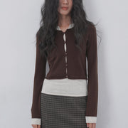 Fake Two-piece Hollow-out Knitted Sweater Womens Slim-fit Sweater