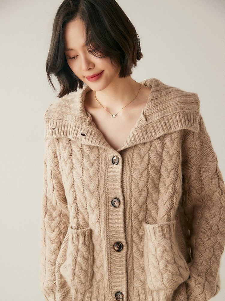 French Style Turtleneck Cashmere Cardigan for Women