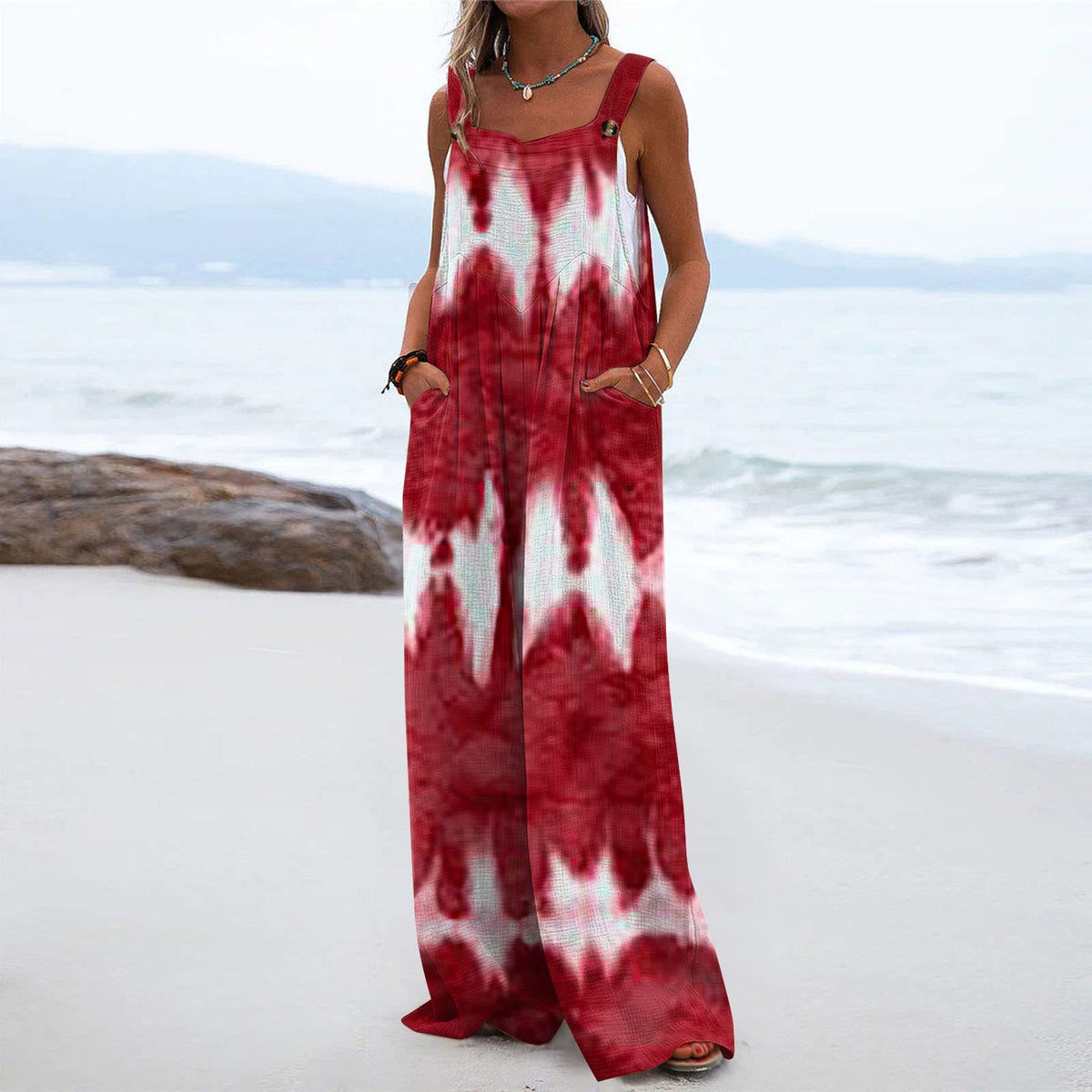 Boho Printed Patchwork Pocket Jumpsuit