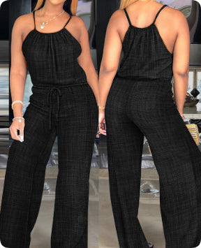 Casual Cotton Linen Drawstring Jumpsuit