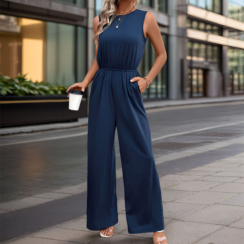Womens Sleeveless Minimalist High-Waisted Jumpsuit