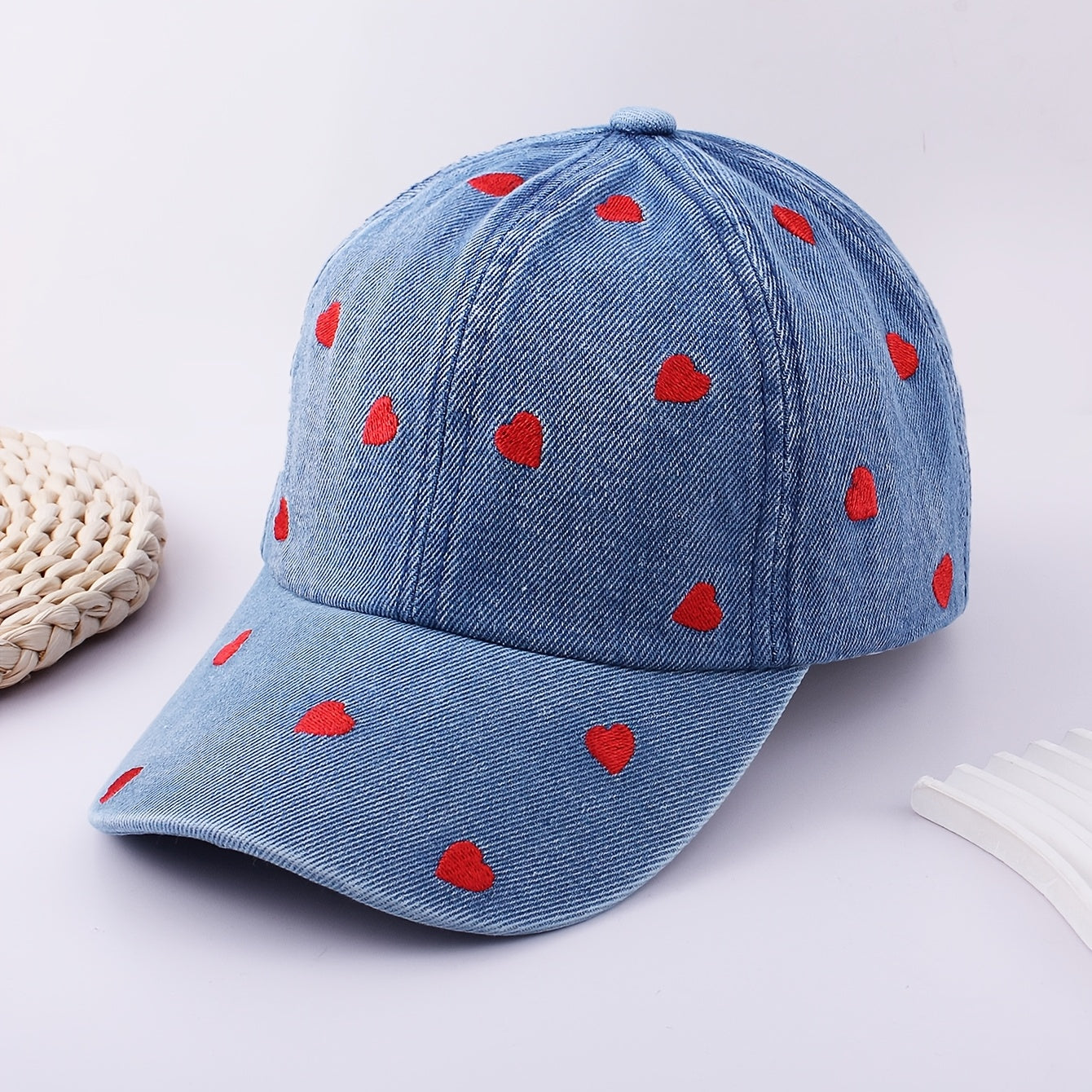Red Heart Embroidery Baseball Cap, Lightweight Vintage Style, Machine Washable