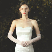 Elegant White Pearl Wedding Gloves for Bride