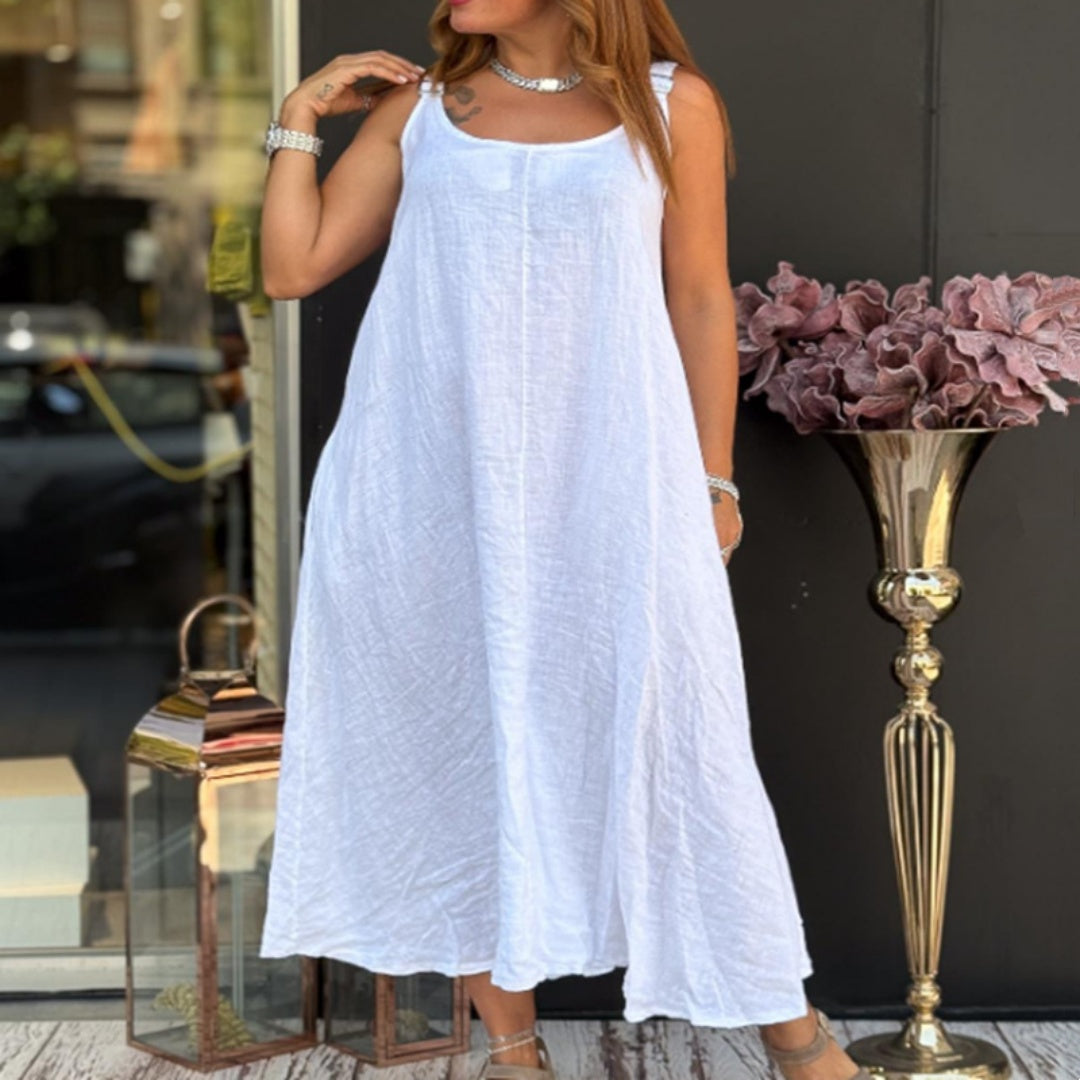 Womens Strap Dress with a Round Neck and No Sleeves
