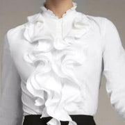 Women's Solid-Colored Ruffle-Trimmed Button-Front Shirt