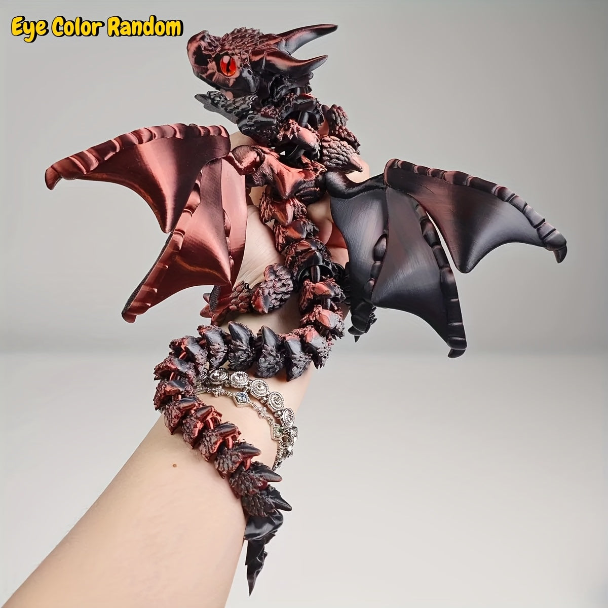 Flying dragon figurine with holographic 3D print and articulated wings