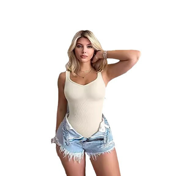 Women's Sunken Stripe Rib Sleeveless Vest Jumpsuit