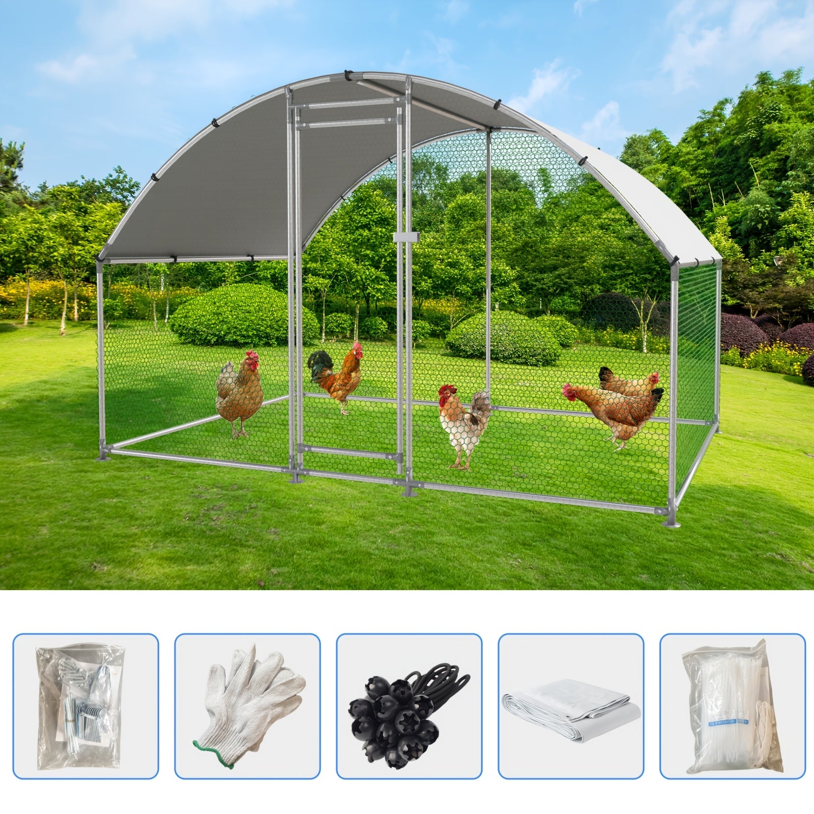 Large Walk-in Metal Chicken Coop with Waterproof and UV-proof Cover