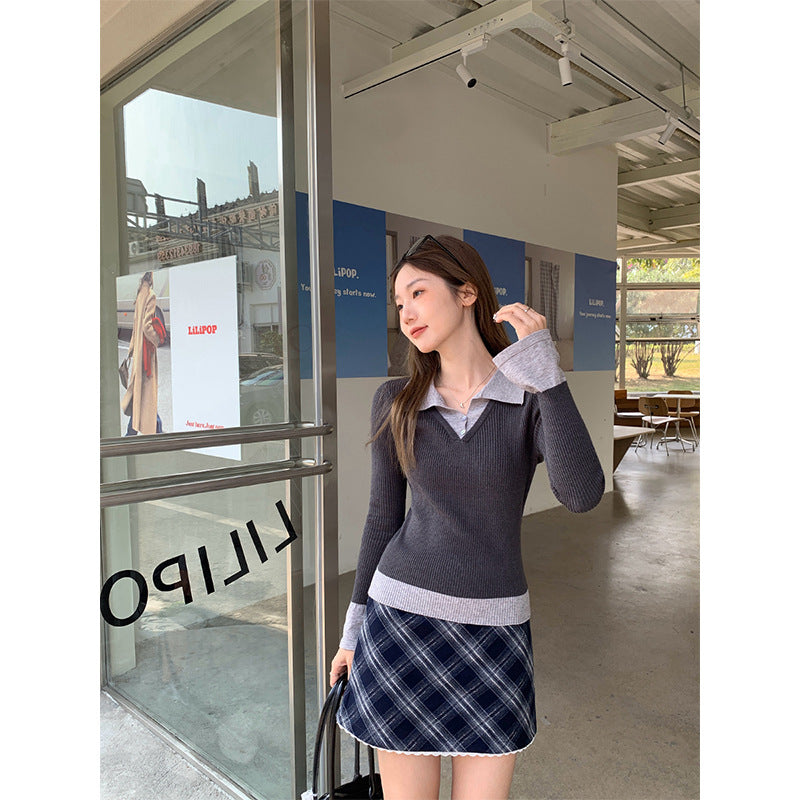 Polo-neck Flared Long-sleeve Elegant Sweater Top