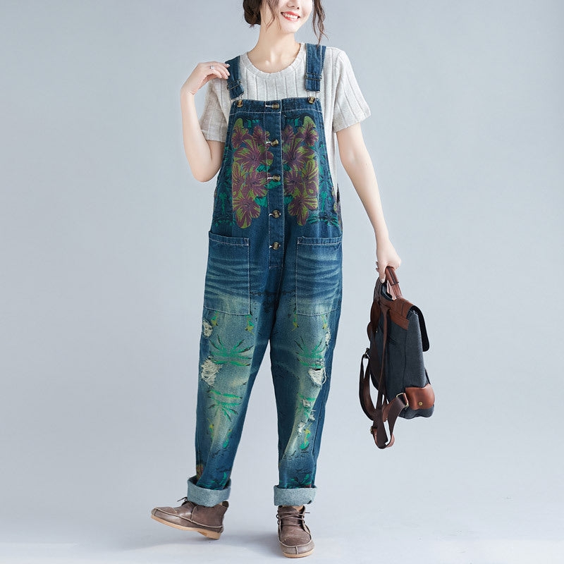 Women's Plus Size Distressed Denim Overalls