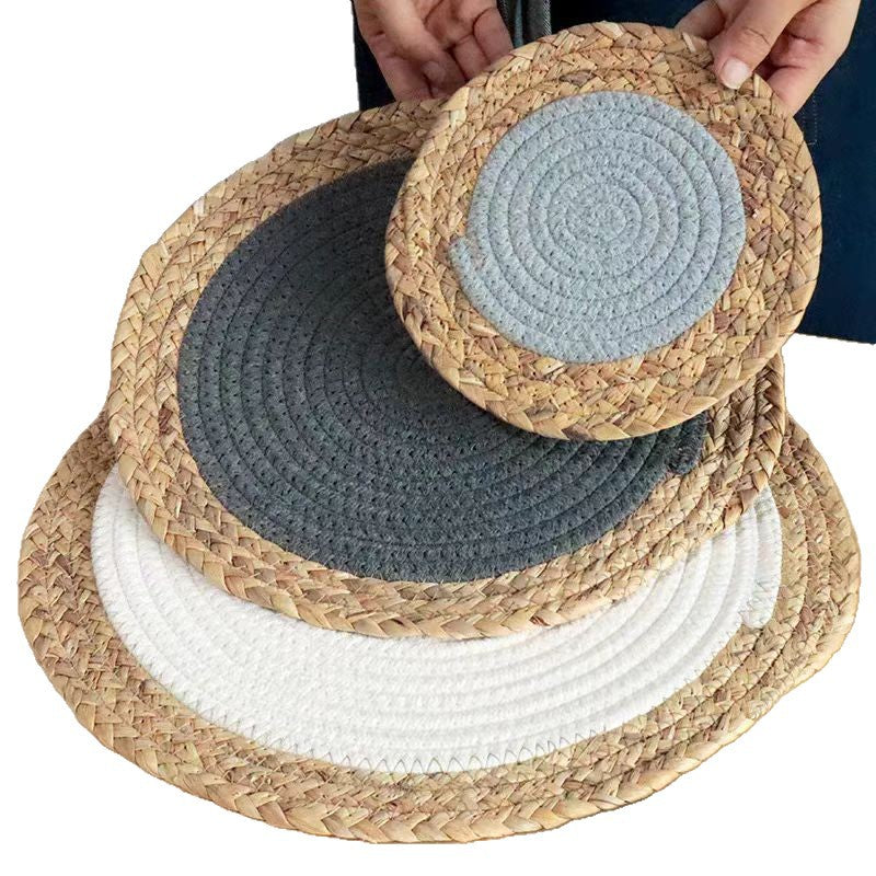 Natural Straw-woven Patchwork Heat-insulating Placemat