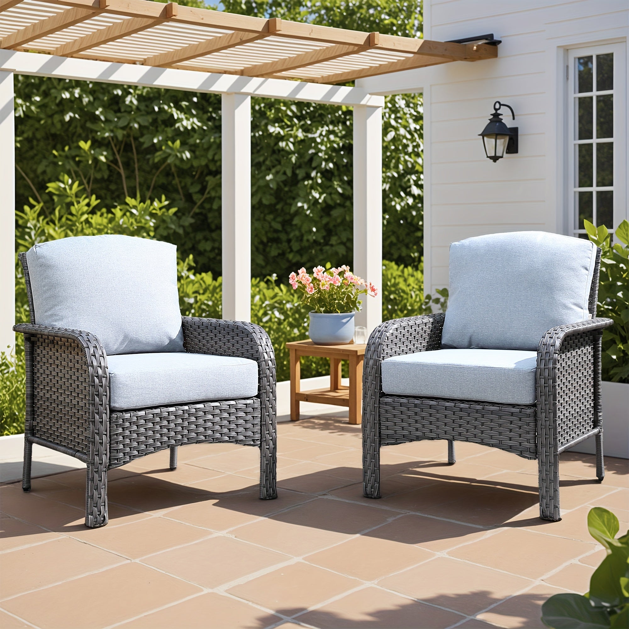 Outdoor Wicker Furniture Collection: Loveseat, Swivel Rocking Chairs, Patio Chairs, Rectangular Table, And Optional Side Table. Made with PE Rattan, Suitable for Patio, Backyard, Pool, Or Garden