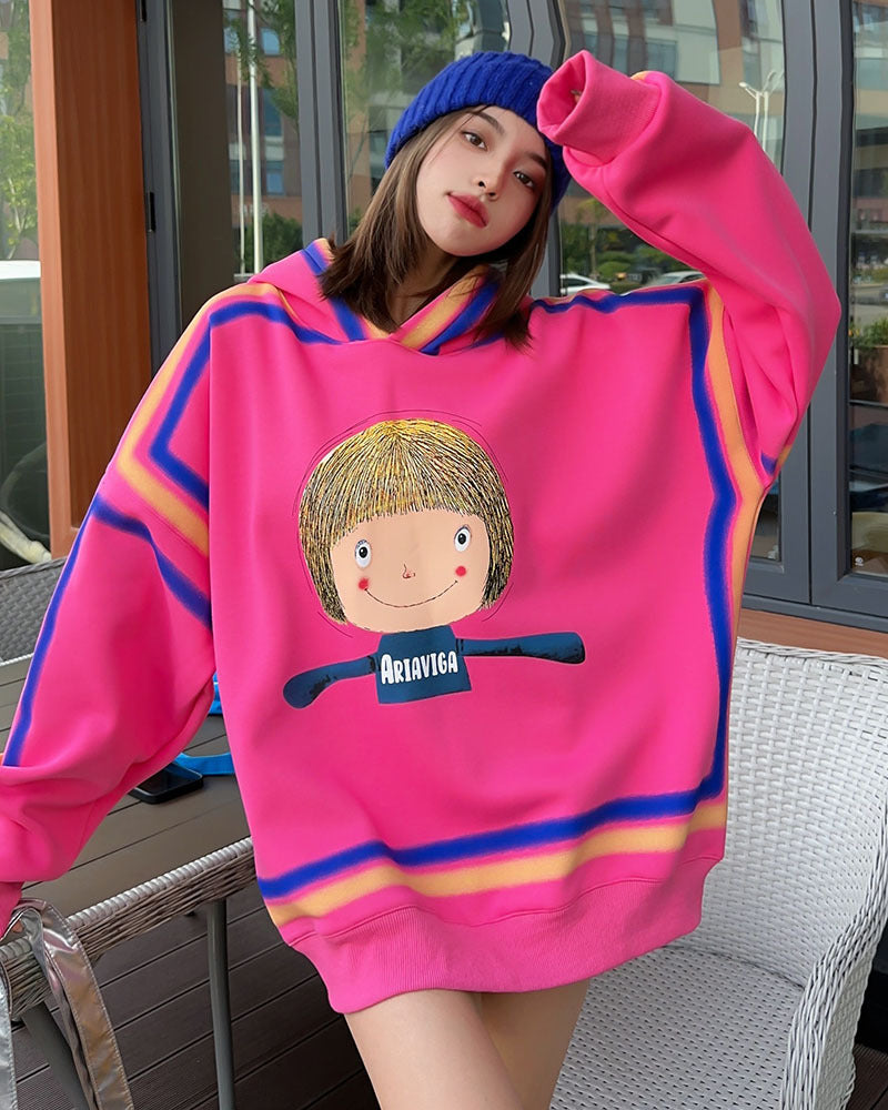 Cozy Cartoon Tie-Dye Velvet Padded Hooded Sweatshirt