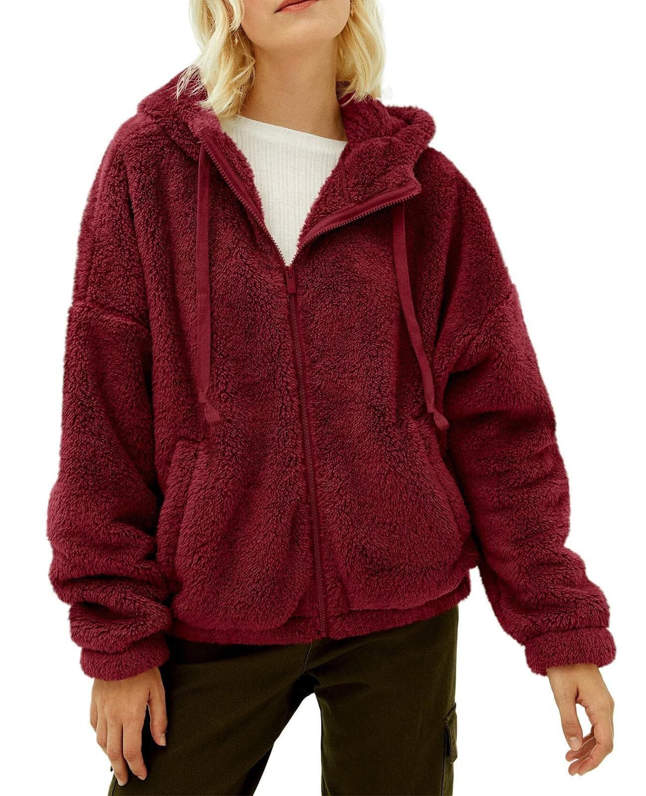 Casual And Comfortable Hooded Loose Zip Plush Pocket Sweatshirt