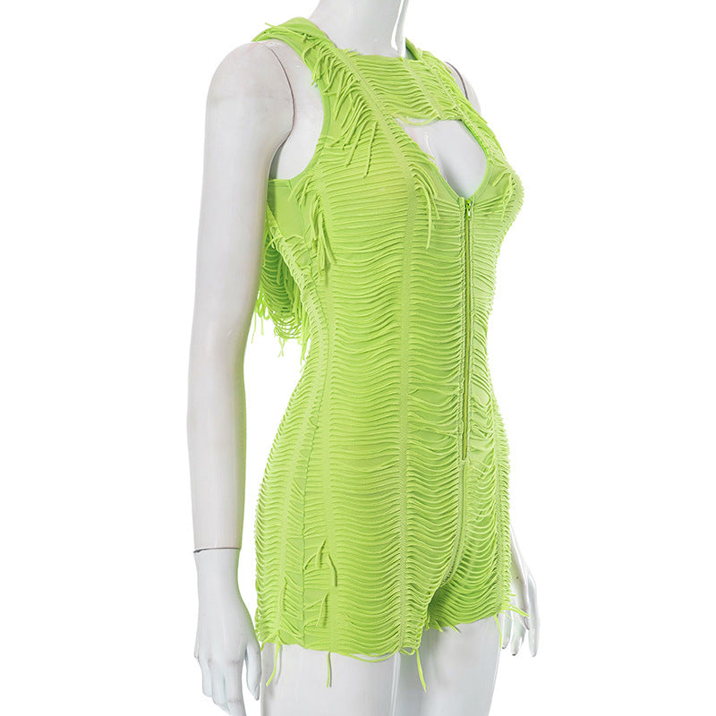 Women's Fashion Solid Color Casual Zipper Sleeveless Jumpsuit